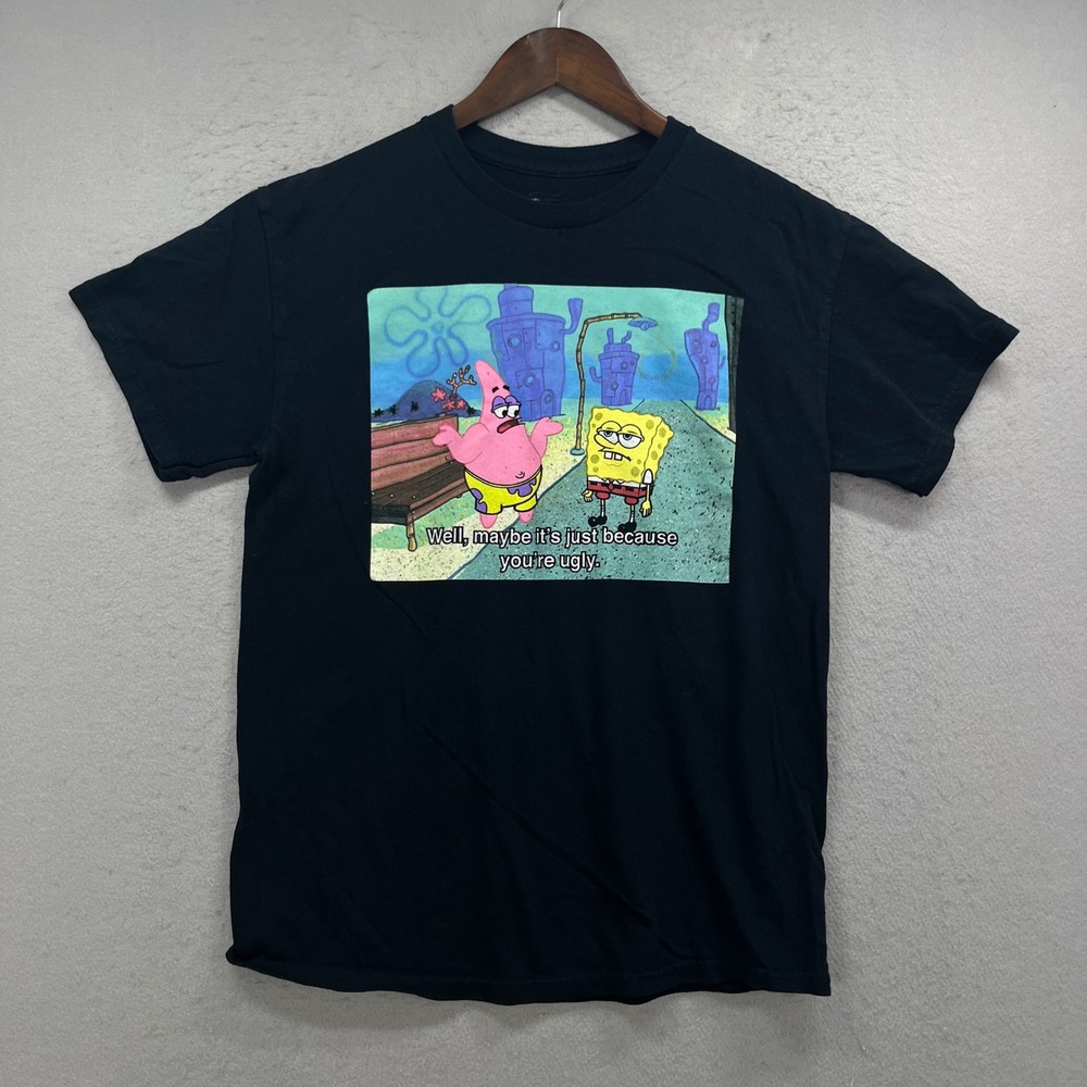 SpongeBob SquarePants T Shirt Men Medium Black Patrick Star Maybe Youre Ugly Tee